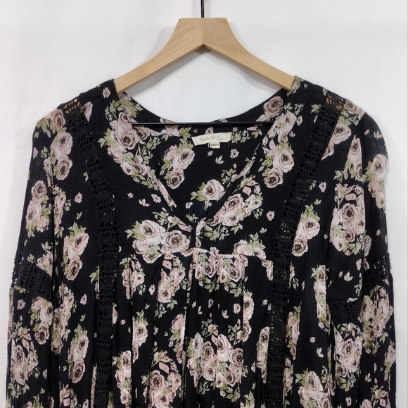 Rebellion Floral Dress Women's M Black Pink Cottagecore Peasant Retro 90s Y2K - Picture 2 of 9